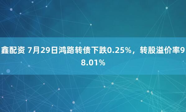 鑫配资 7月29日鸿路转债下跌0.25%，转股溢价率98.01%